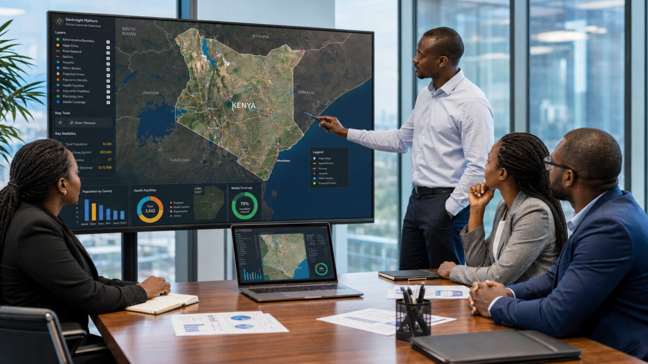 GIS services in Kenya showing spatial analysis, digital maps and location intelligence dashboard