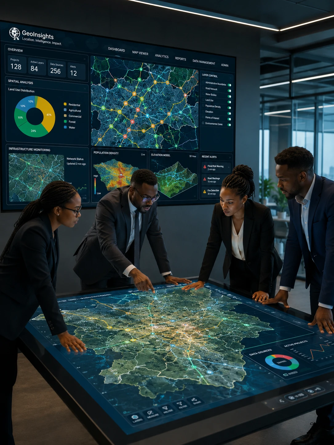 GIS services in Kenya showing geospatial dashboards, digital maps and spatial data analysis